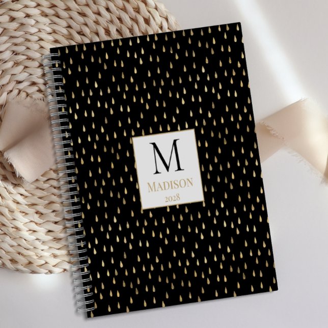 Black Gold Raindrop Modern Trendy Monogram Planner (Creator Uploaded)