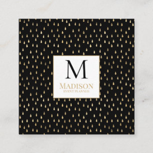 Black Gold Raindrop Modern Trendy Monogram Square Business Card