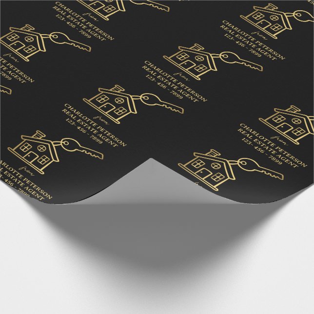 Black & Gold Real Estate Client Gift Wrapping Paper (Corner)