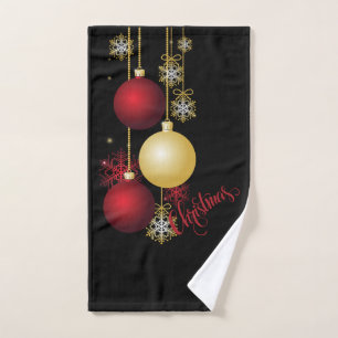 Black, Gold & Red Christmas Party Hand Towel