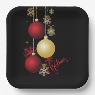 Black, Gold & Red Christmas Party Paper Plate