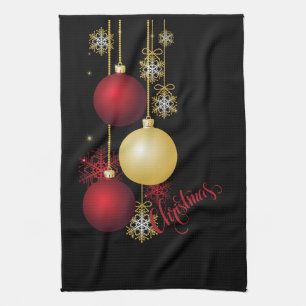 Black, Gold & Red Christmas Party Tea Towel