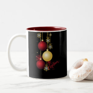 Black, Gold & Red Christmas Party Two-Tone Coffee Mug