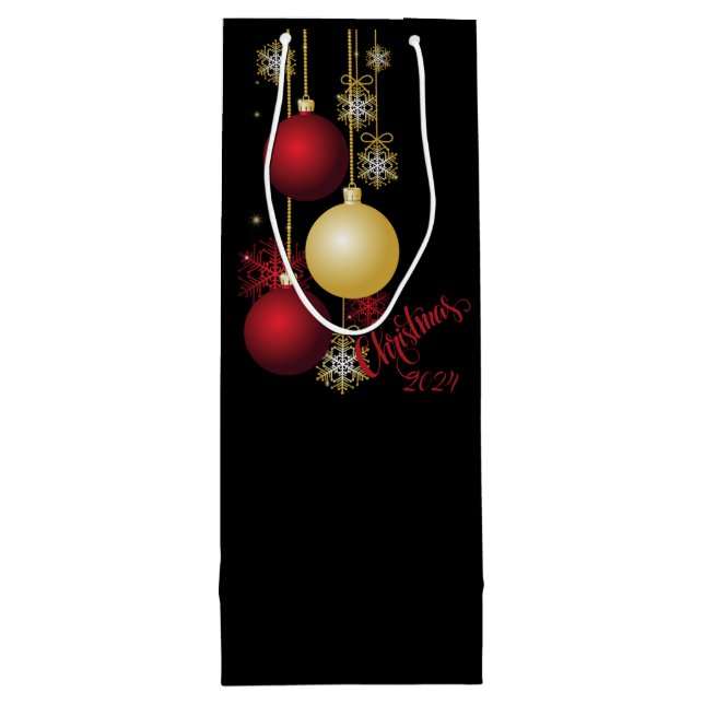 Black, Gold & Red Christmas Party Wine Gift Bag (Back)
