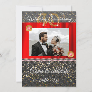 Black Gold & Red Diamond 40th Wedding Anniversary  Invitation