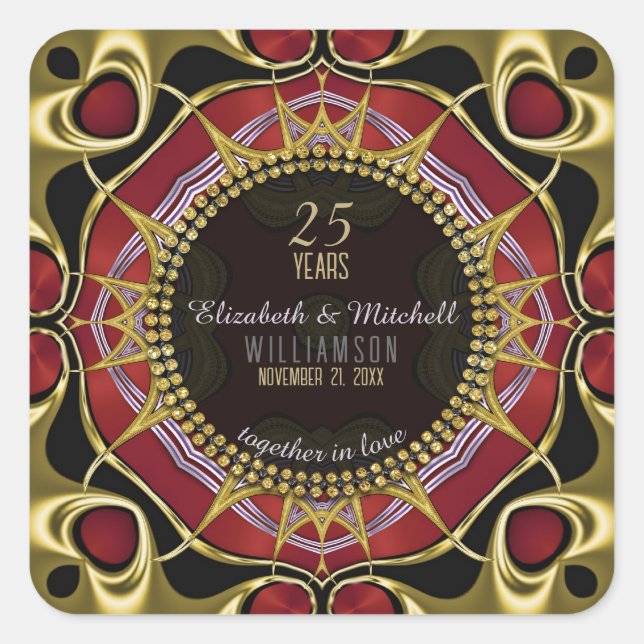 Black+Gold & Red Exotic Gothic 5 Years Anniversary Square Sticker (Front)