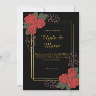 Black Gold Red Floral Wedding Invitation