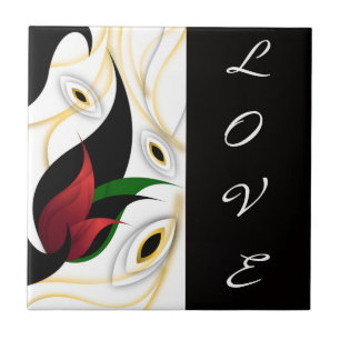 Black, Gold, Red & Green Abstract Ornamental Art Ceramic Tile