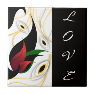 Black, Gold, Red & Green Abstract Ornamental Art Ceramic Tile