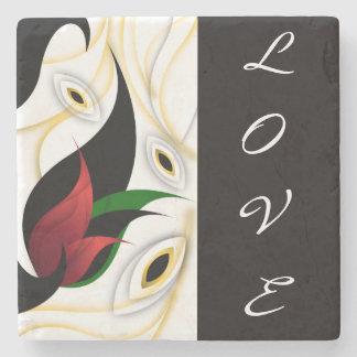 Black, Gold, Red & Green Abstract Ornamental Art Stone Coaster