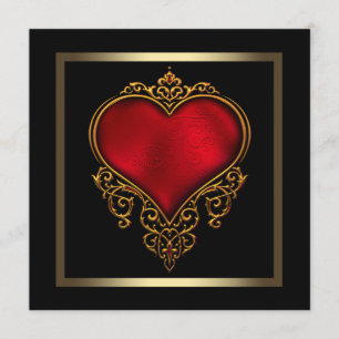 Black Gold Red Heart Wedding Invitation