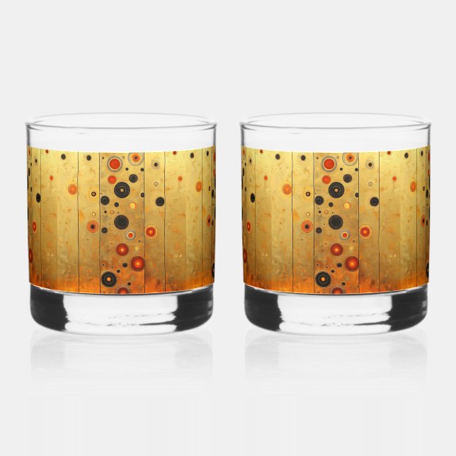 Black Gold Red Modern Geometric Pattern Whiskey Glass (Front)