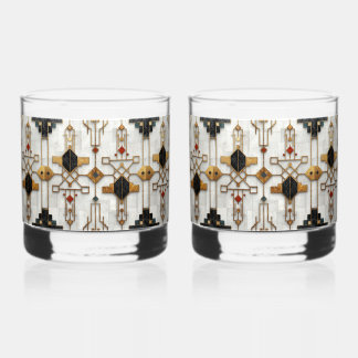 Black Gold Red Modern Geometric Pattern Whiskey Glass
