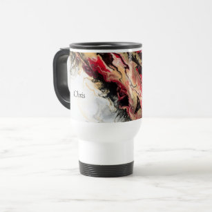 Black Gold Red Negative Space Abstract Personalise Travel Mug