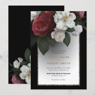 Black Gold Red Pink White Flowers Floral Wedding Invitation