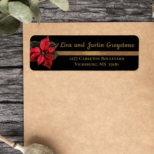 Black/Gold & Red Poinsettia Return Address Label