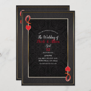 Black Gold & Red Queen of Hearts Elegant Wedding Invitation