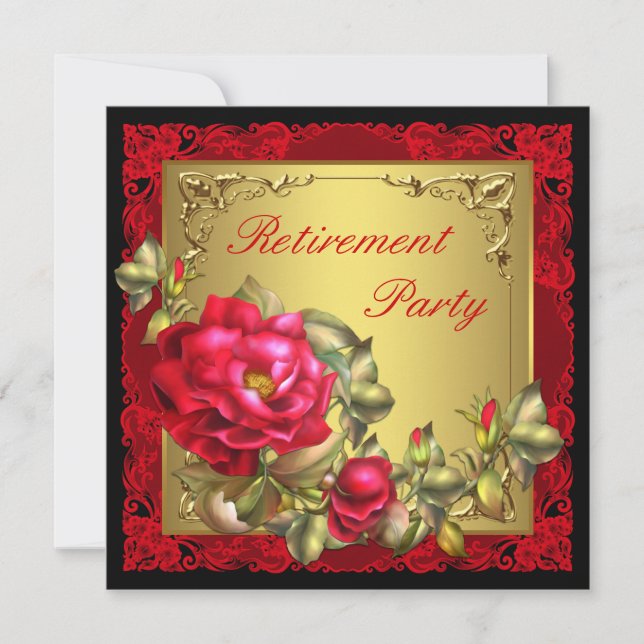 Black Gold Red Rose Womans Retirement Party Invitation (Front)