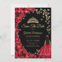 Black Gold Red Roses Butterflies Quinceanera