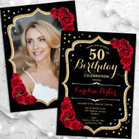 Black Gold Red Roses Photo 50th Birthday