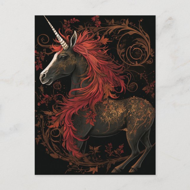 Black Gold Red Unicorn Postcard (Front)