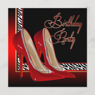 Black Gold Red Zebra High Heels Birthday Party Invitation