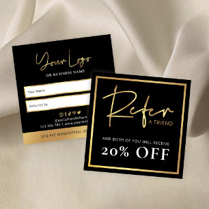 Black & Gold Refer A Friend Lux Glam Business Logo Referral Card