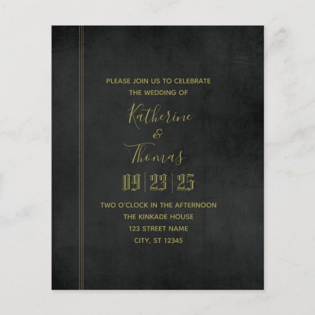 Black & Gold Regal Wedding Invitation Budget Flyer (Front)
