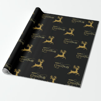 Black & Gold Reindeer Christmas Wrapping Paper