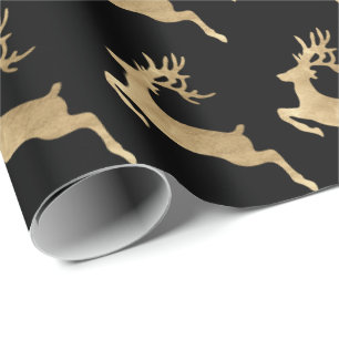 Black Gold Reindeer Holidays Christmas Delicate Wrapping Paper