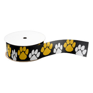 Black & Gold Repeating Pawprint Grosgrain Ribbon