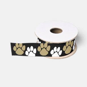 Black & Gold Repeating Pawprint Grosgrain Ribbon