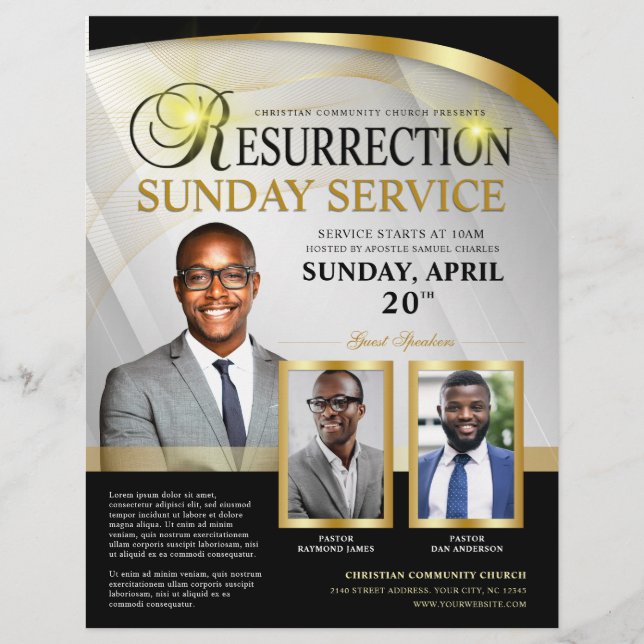 Black & Gold Resurrection Sunday Service Church Flyer (Front)