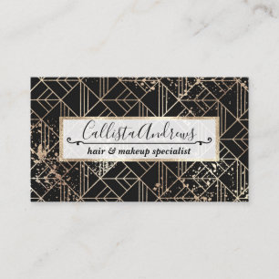 Black Gold Retro Art Deco Geometric Paint Splatter Business Card