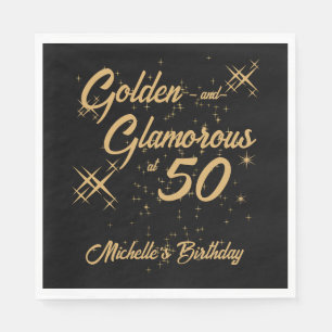 Black Gold Retro Golden Glamorous 50th Birthday Napkin