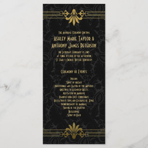 Black Gold Roaring 20s Art Deco Wedding Program