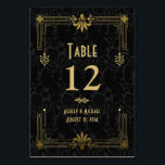 Black Gold Roaring 20s Art Deco Wedding Table Number<br><div class="desc">You can personalise all the text on this black and gold art deco style roaring 20s (twenties, 1920's) glamourous and ritzy personalised affordable wedding table number card. The design features a black art deco frame on white background with a floral damask style pattern overlay in the back. To change the...</div>