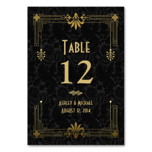 Black Gold Roaring 20s Art Deco Wedding Table Number