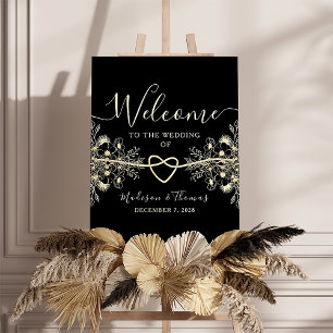 Black Gold Rope Heart Wedding Welcome Sign
