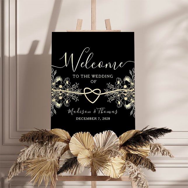Black Gold Rope Heart Wedding Welcome Sign (Creator Uploaded)