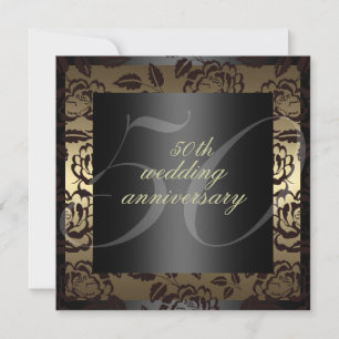 Black & Gold Rose 50th wedding anniversary Invite
