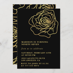 Black Gold Rose 97th birthday invitations