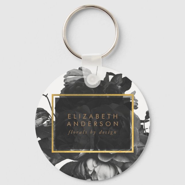 Black Gold Rose Bouquet Merch Business Key Ring (Front)