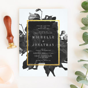 Black Gold Rose Bouquet Wedding Invitation