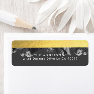 Black Gold Rose Bouquet Wedding return address Label