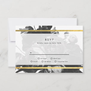 Black Gold Rose Bouquet Wedding RSVP Card