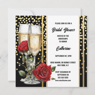 Black gold rose sparkling wine bubbly bridal holiday card