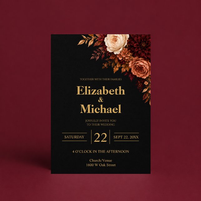 Black Gold Rose Wedding Invitation (Creator Uploaded)