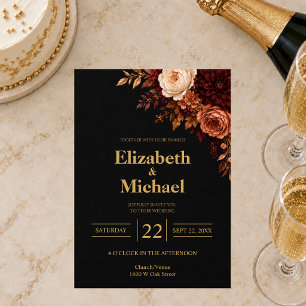 Black Gold Rose Wedding Invitation