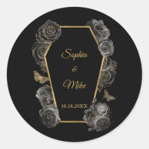 Black & Gold Roses Coffin Gothic Elegant Wedding